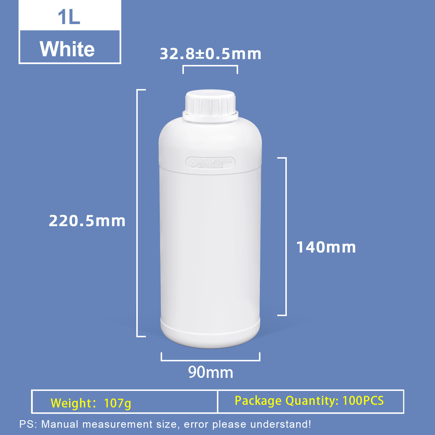 1L A-Style Fluorinated HDPE Bottle product image