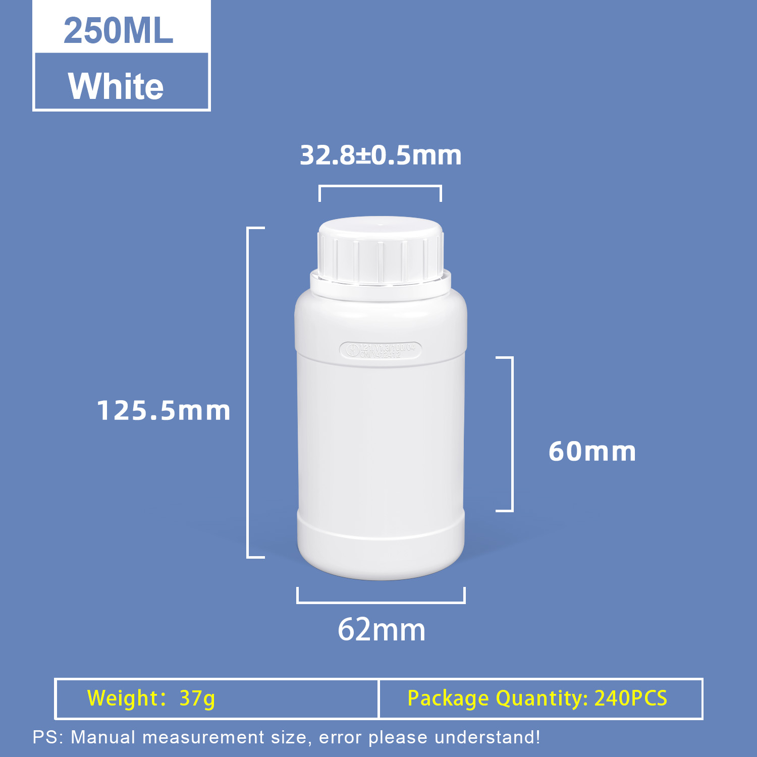 250ml A-Style Fluorinated HDPE Bottle product image
